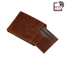 Zoozie Bags Cartera para Hombre de Piel Auténtica, Tostado, 10 cm x 2 cm x 7.4 cm